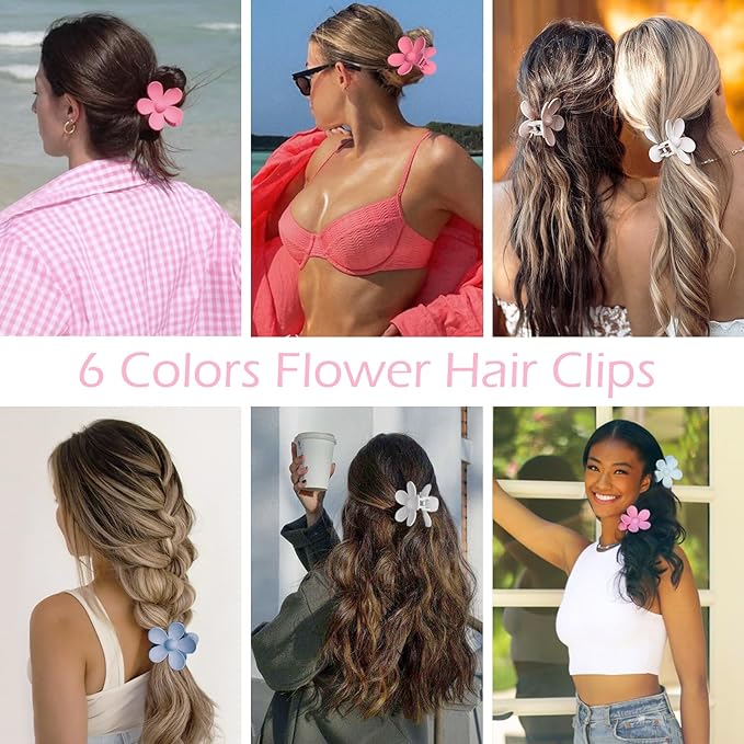 Flower Hair Clips 6 PCS Flower Claw Clips Daisy Clips for Women Matte Large Claw Clips Strong Hold Jaw Clamps Hair Accessories for Thick Hair 6 Colors