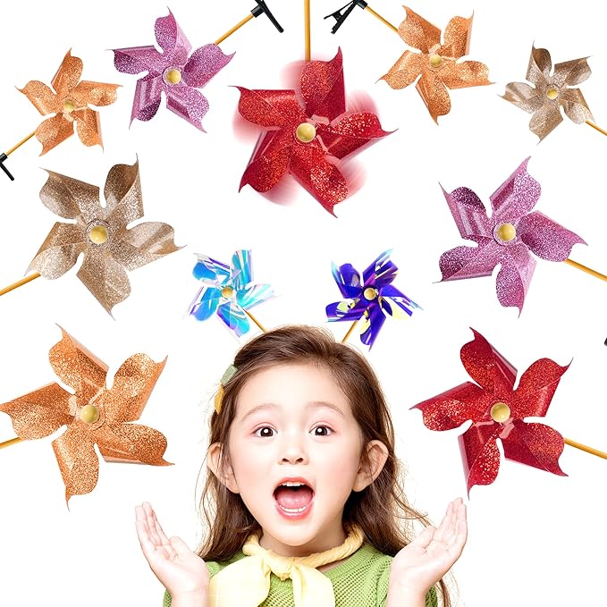 30 Pcs Windmill Alligator Hair Clips for Kids Girls Barrettes Party Sequin Pinwheel Hairpin Glitter Hair Decorative Accessories
