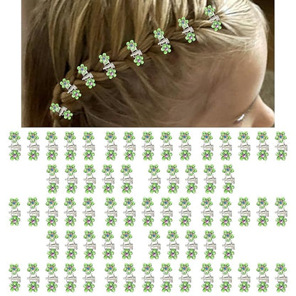 65PCS Mini Flower Hair Clips with Rhinestone Mini Glitter Teeth Rhinestone Flower Hair Accessories - No-Slip Grip Metal Jaw Clamps for Girls Women (Silver-Green Crystal)