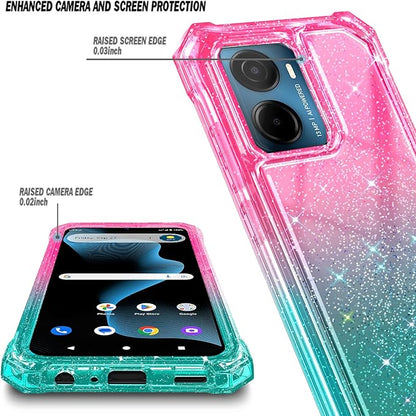 for Cricket Magic 2 5G Case (2024), AT&T Propel 2 5G with [Built-in Screen Protector], [9FT Military Grade Drop Tested] Full-Body Protective Shockproof Bumper Case (Glitter Pink/Aqua)