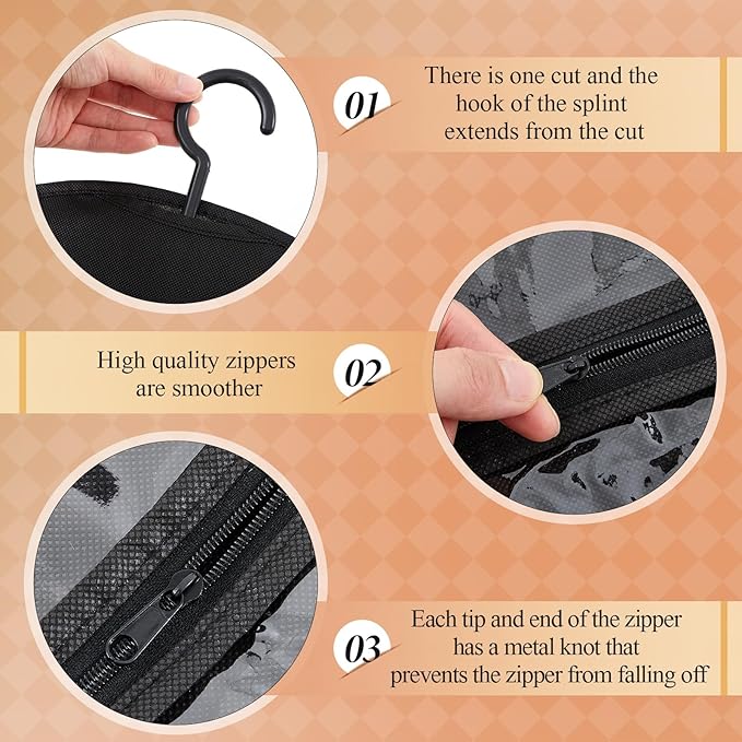 14 Pcs Extra Long Hair Extension Storage Bag with Hanger, Two Sizes for Multiple Wigs, Dust Proof Hanger for Hair Extensions, Accessories, Black