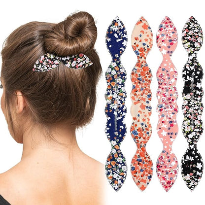 4 Pcs Deft Hair Bun Maker French Twist Rabbit Ear Bun Twister Hair Bun Maker Twist Bun Hair Band Donut Quick Twister Deft Hair Bun Makers for Women & Girls Hair Styling Accessories
