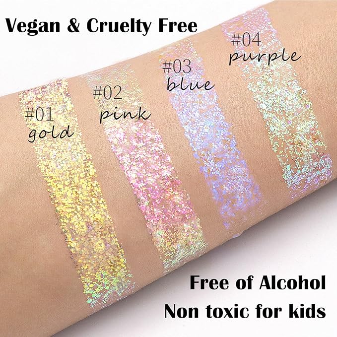 Light Purple Face Glitter Gel,Mermaid Body Glitter Gel,Singer Concerts Music Festival Rave Accessories,Self-Adhesive Sequins Glitter Body Hair Makeup,Sparkling Chunky for Women(Yellow) 50ML