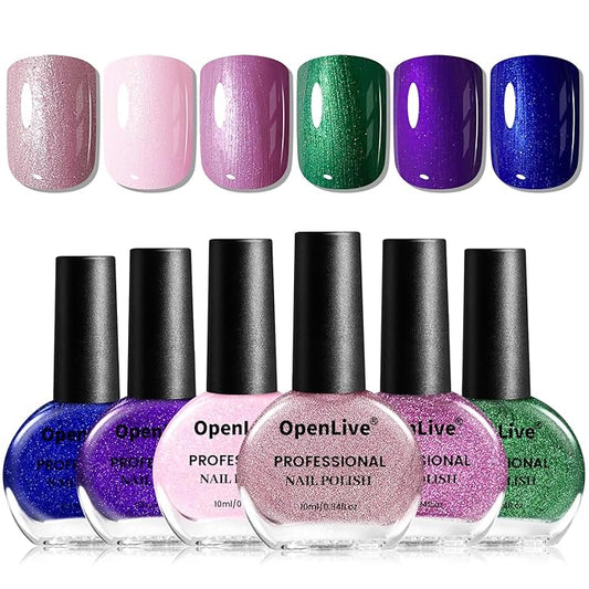 10ml 6 Colors Nail Polish Set Glitter Dark Green Glitter Pink Deep Blue Series Nail Polish Gifts for Women