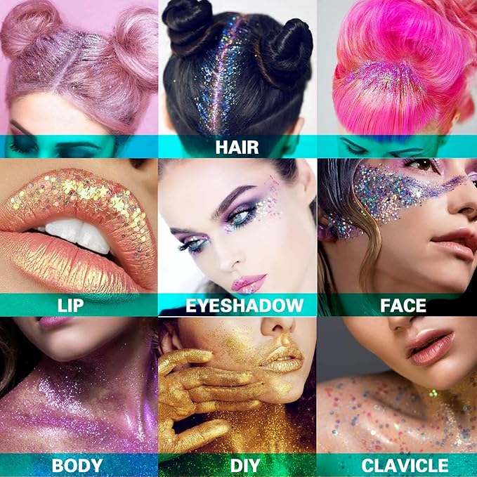 MEICOLY Chameleon Sunset Red Body Glitter,Chunky Glitter Paint,Color Changing Mermaid Face Glitter Gel,Holographic Glitter Sequin for Face Body Hair,Halloween Festival Party Glitter Makeup,50ml
