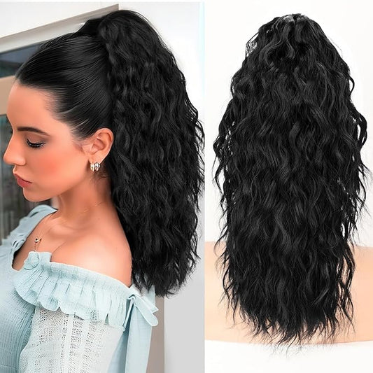 ORSUNCER Ponytail Extension 18" Curly Pony Tail Clip in Claw Ponytail Fluffy Natural Looking Synthetic Hairpiece for Women