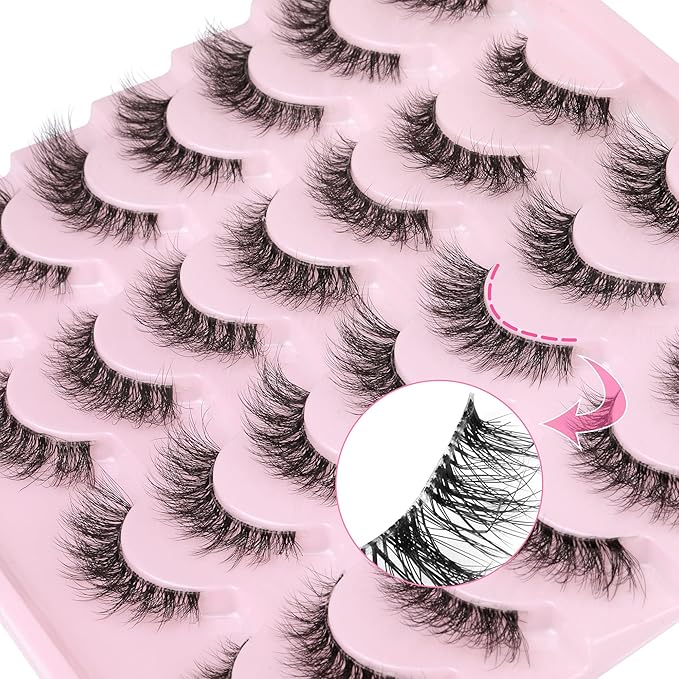 Newcally Lashes False Eyelashes Natural Look Lashes Mink Wispy 3D Volume Fake Eyelashes 5D Strip Cat Eye Lashes Pack Clear Lash Band Individual Eyelash 14 Pairs