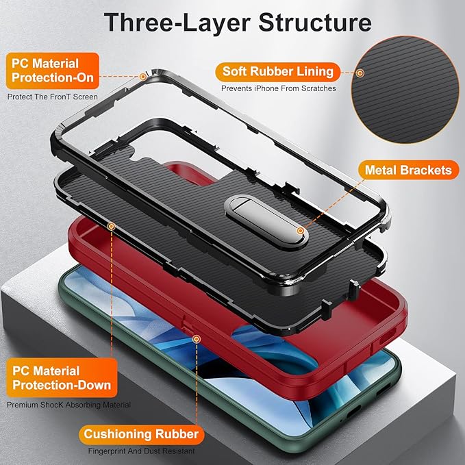 for Samsung Galaxy S22 Plus Case Galaxy S22+ Case with Kickstand Case 3-Layer Military Grade Protective Case Cover Silicone Rugged Shockproof for Galaxy S22 Plus S22+ Phone Case Red+Black