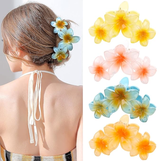 4PCS Cute Large Hair Clips for Thick Hair, Strong Hold Flower Beach Hair Accessories for Women and Girls (Colorful)