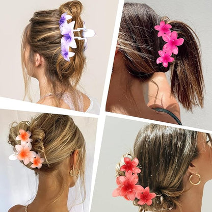 ANBALA 4PCS Hair Clips Flower Hair Clips for Women Large Claw Clips for Thick Hair Strong Hold Non-slip Hawaii Flower Hair Clip for Women Girls (Colorful)