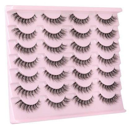 Newcally Lashes False Eyelashes Natural Look Lashes Mink Wispy 3D Volume Fake Eyelashes 5D Strip Cat Eye Lashes Pack Clear Lash Band Individual Eyelash 14 Pairs