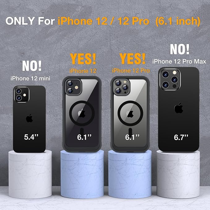 Miracase Magnetic Glass Series for iPhone 12/12 Pro - Full-Body Rugged Protective Case with Built-in 9H Tempered Glass Screen Protector and Camera Lens Protector, Magnetic Black