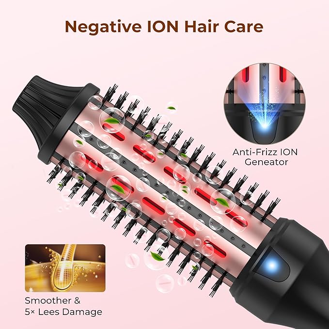 1 1/2 Inch Thermal Brush for Women, Hair Curling with Red Light Heated Round Fast Heating, Hot Round Double Voltage for Travel for Hair Straightening Curling Volumize