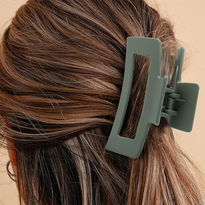 6 Pack Square Claw Clips for Women Girls, 3.5" Medium Non-slip Rectangular Matte Claws Strong Jumbo Hair Styling Accessories for Thin Hair, Light Green
