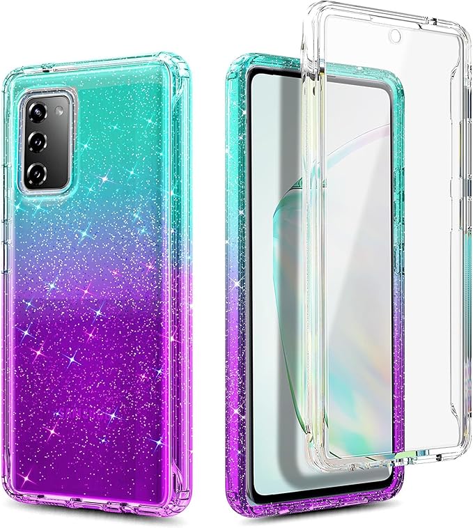 NZND Designed for Samsung Galaxy S20 FE 5G Case with [Built-in Screen Protector], Full-Body Protective Shockproof Rugged Bumper Cover, Impact Resist Case (Glitter Aqua/Purple)