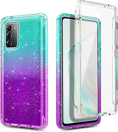 NZND Designed for Samsung Galaxy S20 FE 5G Case with [Built-in Screen Protector], Full-Body Protective Shockproof Rugged Bumper Cover, Impact Resist Case (Glitter Aqua/Purple)