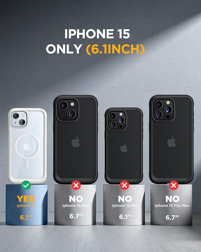 Miracase Glass Series for iPhone 15 Case [Compatible with MagSafe] Full-Body Magnetic Bumper Case with Built-in 9H Tempered Glass Anti-Fingerprint Screen Protector + Camera Lens Protector, White