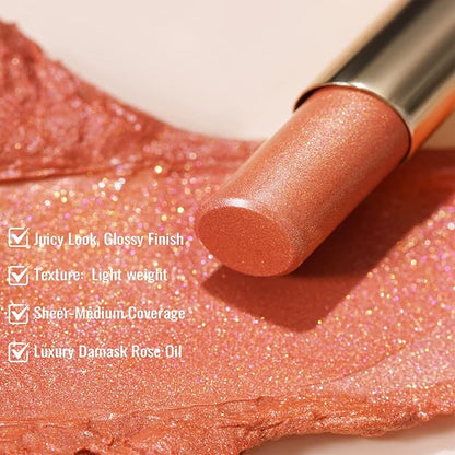 Oulac Moisturizing Shine Peach Pink Lipstick For Women 3PCS, 2 in 1 Tinted Lip Balm, Hydrated Juicy and Glossy Lip Color for Dry, Cracked and Chapped Lips, Vegan [05+S05+13]