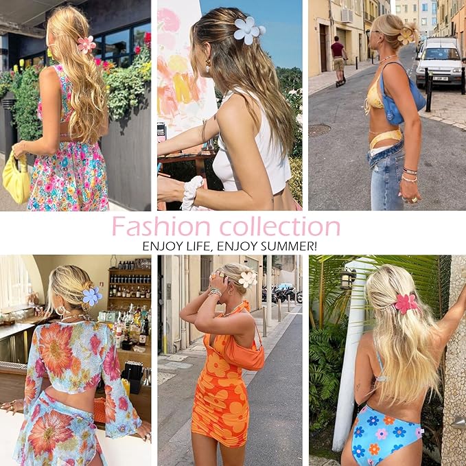 Flower Hair Clips 6 PCS Flower Claw Clips Daisy Clips for Women Matte Large Claw Clips Strong Hold Jaw Clamps Hair Accessories for Thick Hair 6 Colors
