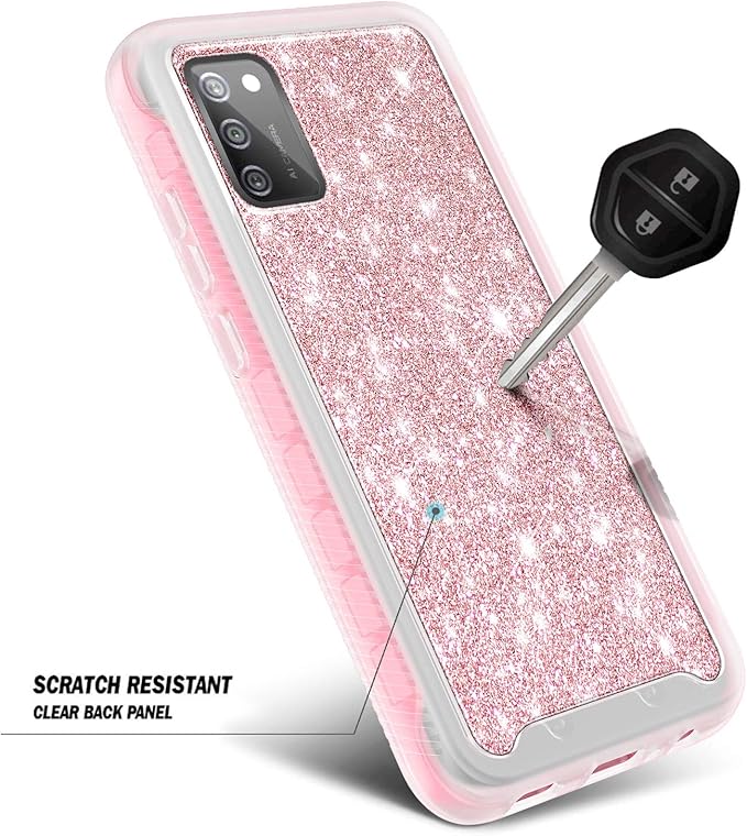 NZND Case for Samsung Galaxy A03S with [Built-in Screen Protector], Full-Body Protective Shockproof Rugged Bumper Cover, Impact Resist Phone Case (Glitter Rose Gold)