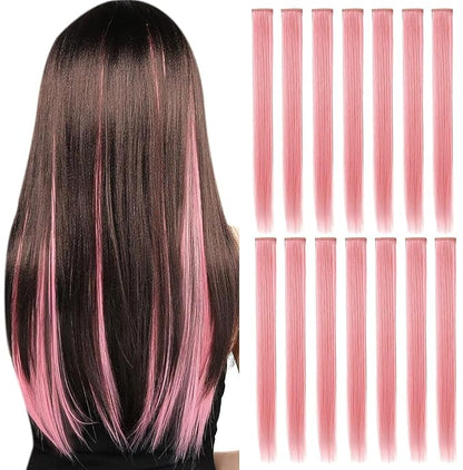 14 PCS Princess Party Highlights Clip in Smoky Pink Hair Extensions Christmas Costumes Wig for Woman(Light Pink)