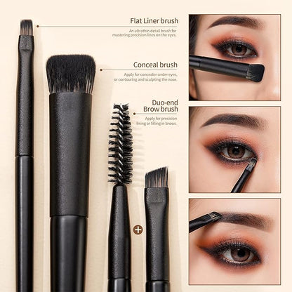 Jessup Eyeshadow Brush Set, 10Pcs Eye Makeup Brushes Professional for Blending Eye Shadow Liner Crease, Duo-end Brow Brush, Elegant Black T337