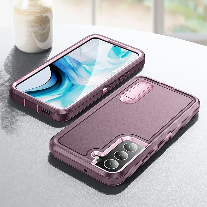 for Samsung Galaxy S22 Plus Case with Kickstand Case 3-Layer Military Grade Protective Case Cover Silicone Rugged Shockproof for Galaxy S22+ Plus Phone Case Purple+Pink