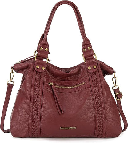 Montana West Washed Leather Hobo Bags for Women Roomy Handbags with Crossbody Strap