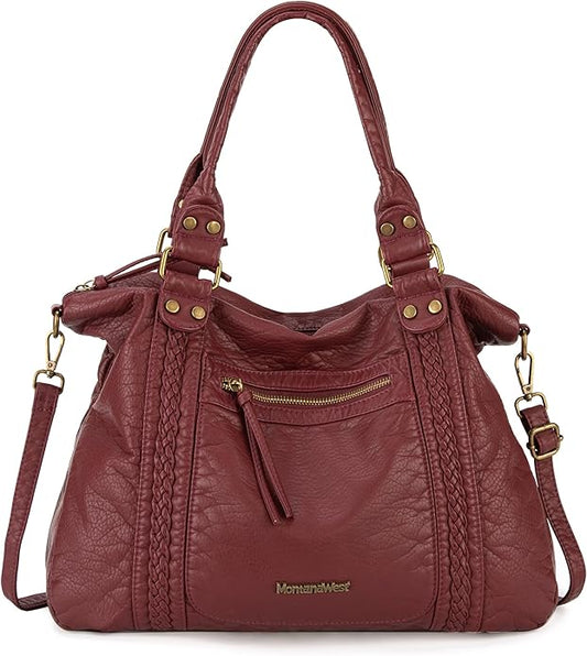 Montana West Washed Leather Hobo Bags for Women Roomy Handbags with Crossbody Strap