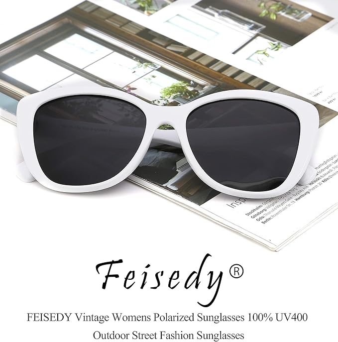 FEISEDY Polarized Vintage Sunglasses American Womens Square Jackie O Cat Eye Sunglasses B2451