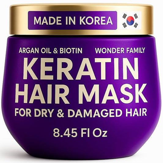 4-in-1 Korean Keratin Hair Mask for Dry Damaged Hair and Growth – Enriched with Argan Oil, Panthenol, Biotin – Deep Conditioner for Color Treated & Bleached Hair – Conditioning Repair Cream – 8.45 Oz