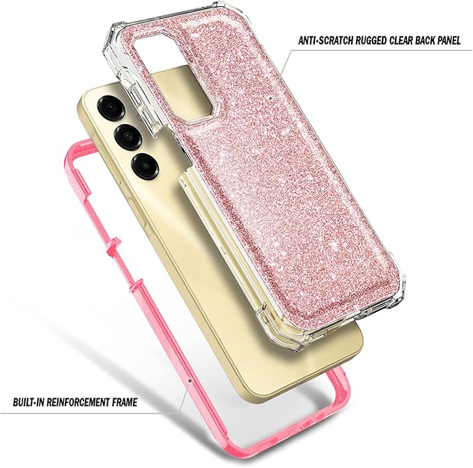 Designed for Samsung Galaxy A16 5G/4G Phone Case, Magnetic Compatible with MagSafe, [Raised Corners Drop Protection] Shockproof Protective Bumper Cover (Glitter Rose Gold)
