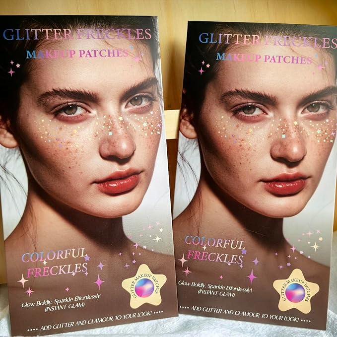 Glitter freckles, Holographic Face and Body Glitter Tattoo Sparkle for Women Gold Glow Cosmetic Star Makeup Accessories 6pcs for Festival Rave