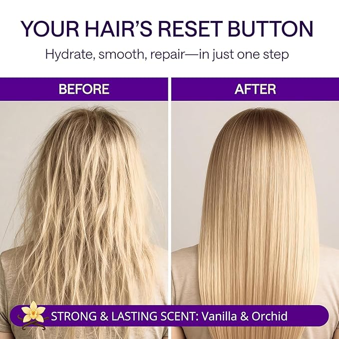 4-in-1 Korean Keratin Hair Mask for Dry Damaged Hair and Growth – Enriched with Argan Oil, Panthenol, Biotin – Deep Conditioner for Color Treated & Bleached Hair – Conditioning Repair Cream – 8.45 Oz