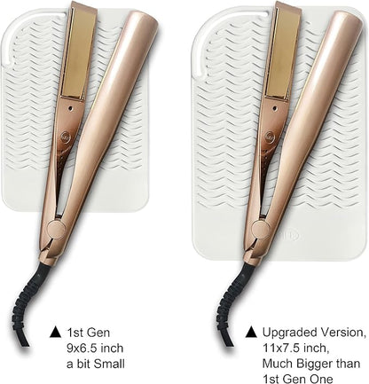 11" X 7.5" Large Heat Resistant Travel Mat for Curling Irons Flat Irons Hair Dryers Hair Straighteners Pad - Silicone Mat for Hair Styling Tools, Salon Hot Tools Mat, Vanity Mat - Ivory White