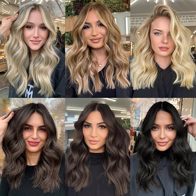 MORICA Invisible Wire Hair Extensions - 14 Inch Natural Black Long Wavy Synthetic Hairpiece with Transparent Wire Adjustable Size, 4 Secure Clips for Women(Natural Black,14Inch)