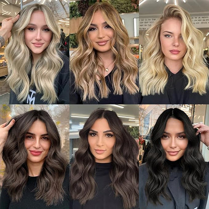MORICA Invisible Wire Hair Extensions - 14 Inch Halo Hair Extension Long Wavy Synthetic Hairpiece with Transparent Wire Adjustable Size, 4 Secure Clips for Women (Ash Blonde Mixed Light Blonde,14Inch)