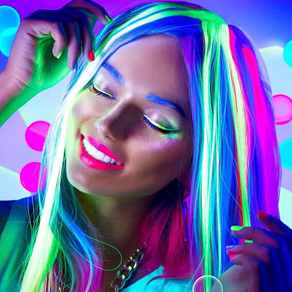 20 Pcs Glow in the Dark Colored Hair Extensions Clip 20 Inch Rainbow Party Hairpiece for Women, 10 Color(Multicolor)