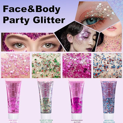 Pink Body Glitter Gel,Singer Concerts Lover Heart Face Glitter Gel,Face Body Chunky Glitter Makeup for Festivals,Raves,Anime Cosplay - Safe for Face 50ml
