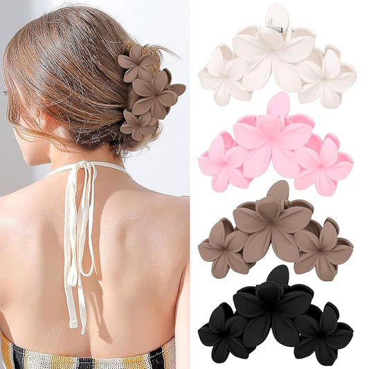 ANBALA Flower Hair Accessories: 4PCS Matte Plumeria Hair Claws, Strong Hold Clips for Women and Girls