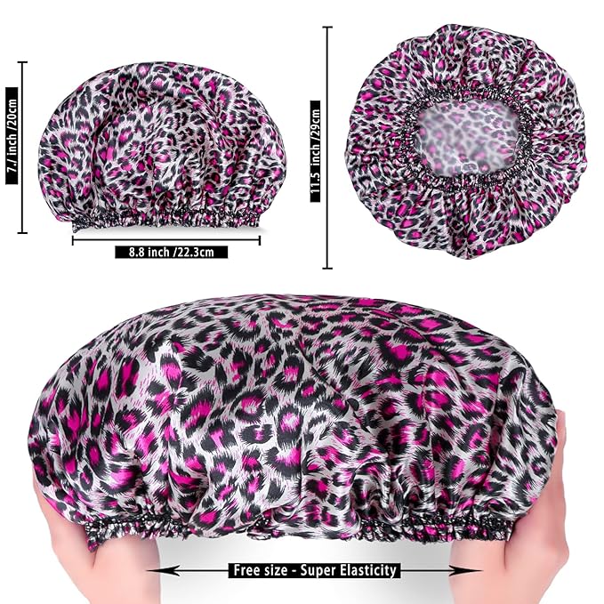 4 PCS Shower Caps for Women, Elastic and Reusable Bath Caps, Double Waterproof Layers Shower Cap, Bathing Shower Caps, Environmental Protection Hair Bath Hat - Printed Color