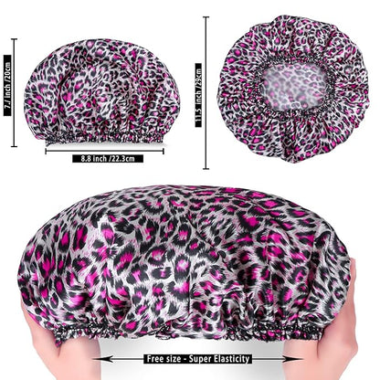 4 PCS Shower Caps for Women, Elastic and Reusable Bath Caps, Double Waterproof Layers Shower Cap, Bathing Shower Caps, Environmental Protection Hair Bath Hat - Printed Color