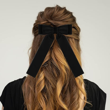 2PCS Handmade Velvet Bow Hair Clips, Headbands for Women Girls, Elegant Hair Ties Hair Styling Accessories, Hair Band Set, Gifts for Mom, Yoga Outdoor Headdress Decor, Black