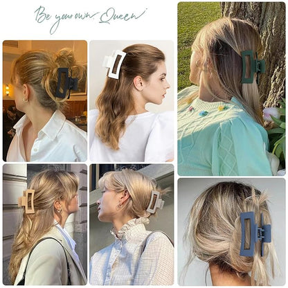 3.5 Inch Medium Hair Claw Clips 6 Pack Hair Clips for Women Square Claw Clips Rectangle Clips for Hair Banana Jaw Clips Hair Accessories for Girls -Neutral