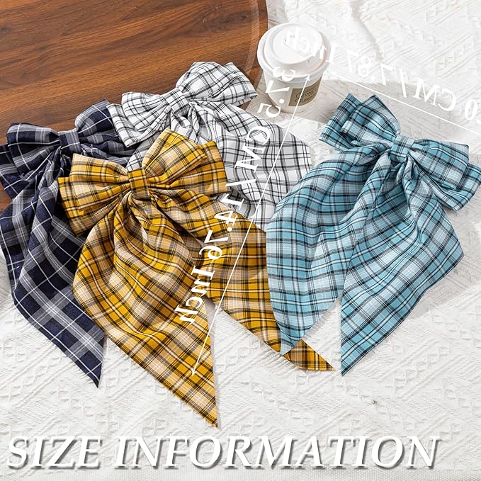 4 PCS Big Hair Bows for Women - Bow-knot Clips for Thick & Thin Hair, Nonslip Bow Claw Clips