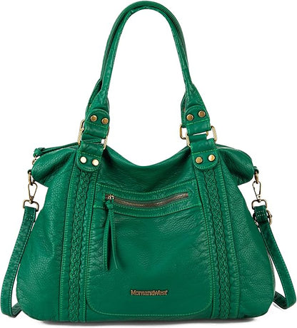 Montana West Washed Leather Hobo Bags for Women Roomy Handbags with Crossbody Strap