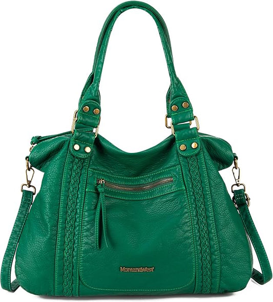 Montana West Washed Leather Hobo Bags for Women Roomy Handbags with Crossbody Strap
