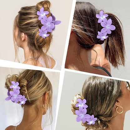 ANBALA Hair Clip, 4PCS Flower Design Plumeria Hair Clips, Large Non-Slip Strong Hold Claw Clips for Thick Hair, Beach Hair Accessories for Women Girls (Purple)