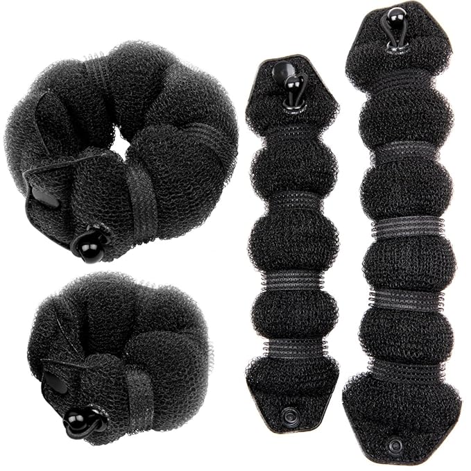 Beauty Hair Styling Accessory - 2 Pieces Doughnut Hair Bun Maker and Curler in Small & Large (Black)