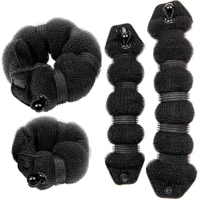 Beauty Hair Styling Accessory - 2 Pieces Doughnut Hair Bun Maker and Curler in Small & Large (Black)